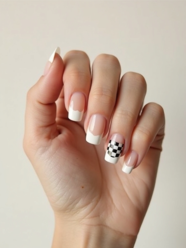 checkerboard accent french tips