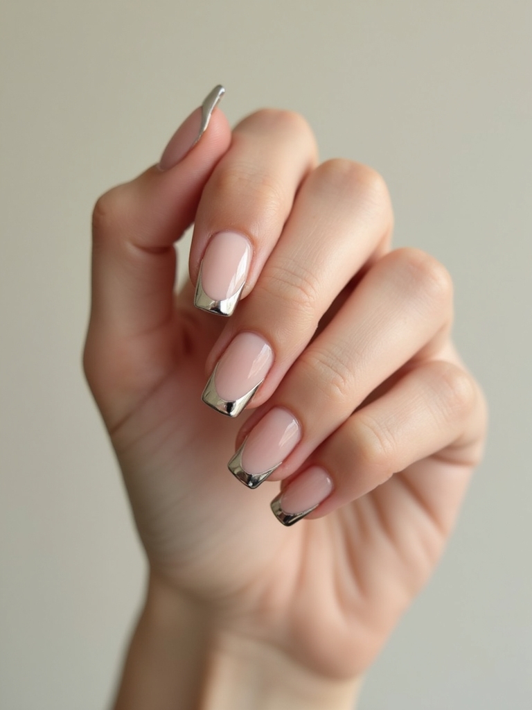 chrome framed negative space square manicure