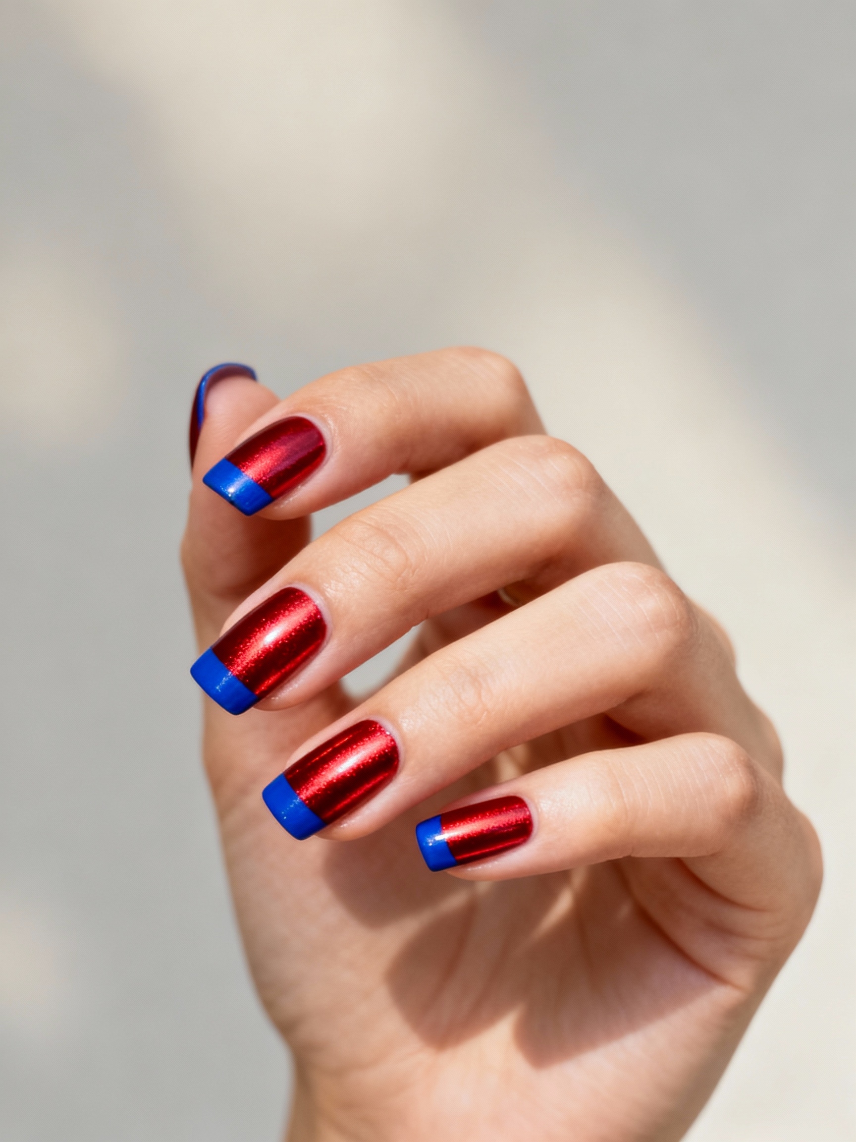 chrome red nails cerulean tips