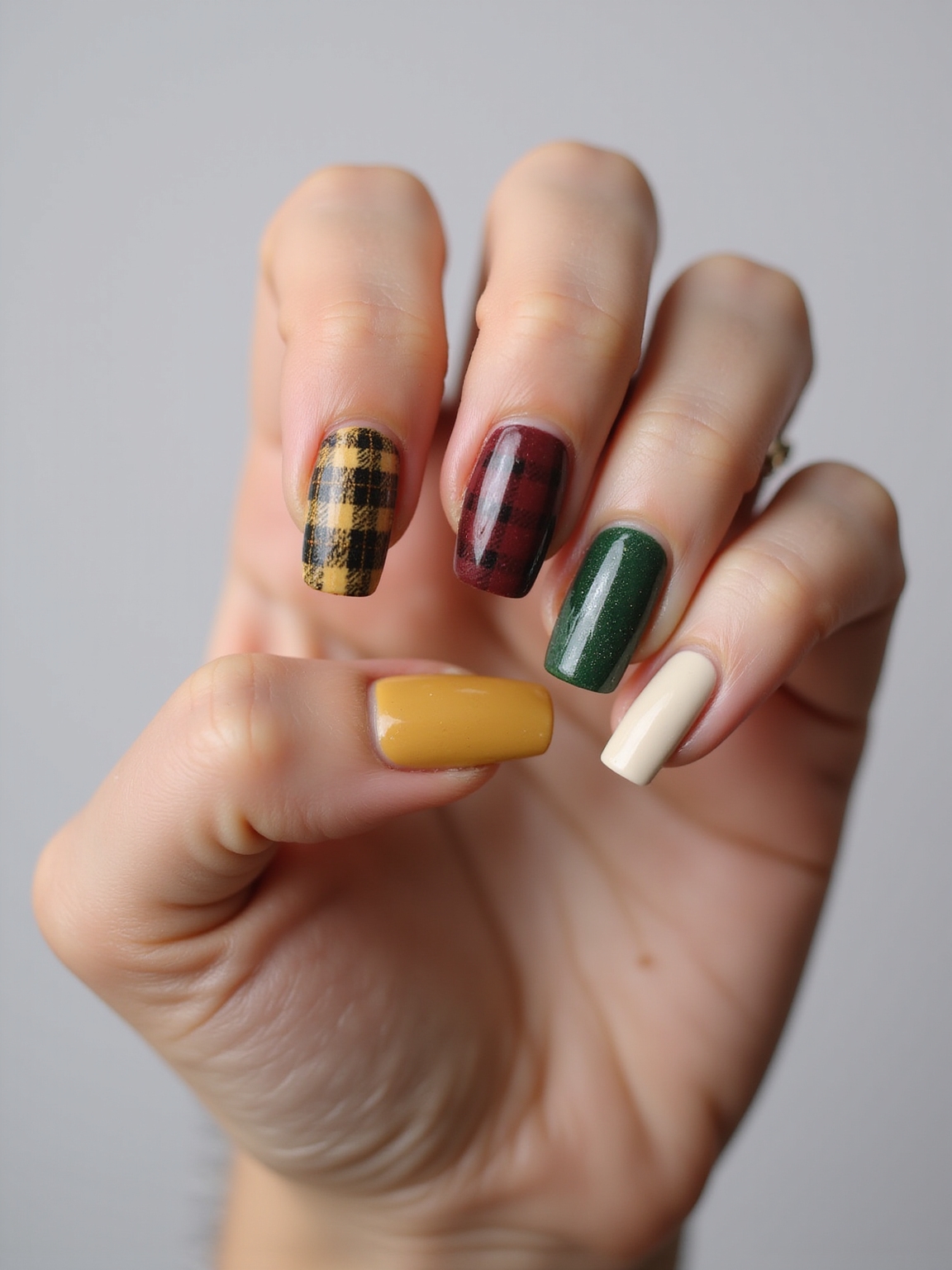 cozy layered plaid nail art
