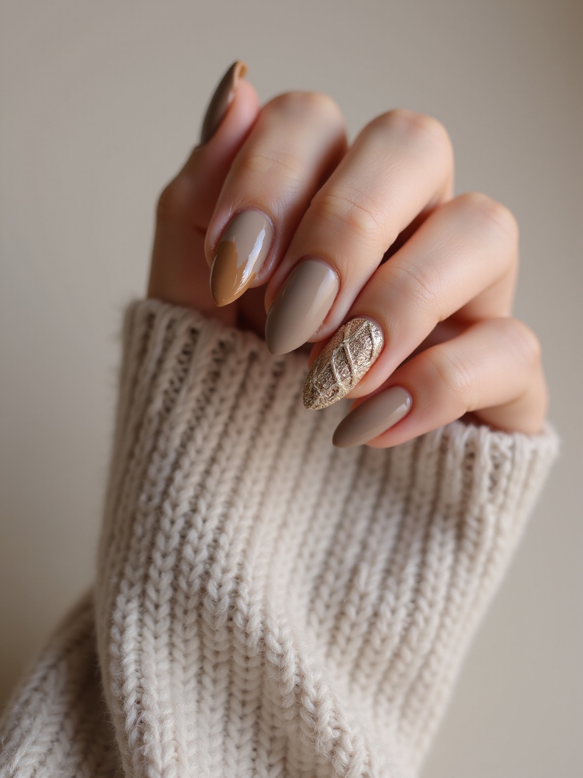 cozy sweater knit almond nails