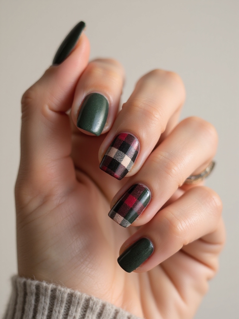 cozy tartan plaid nailart