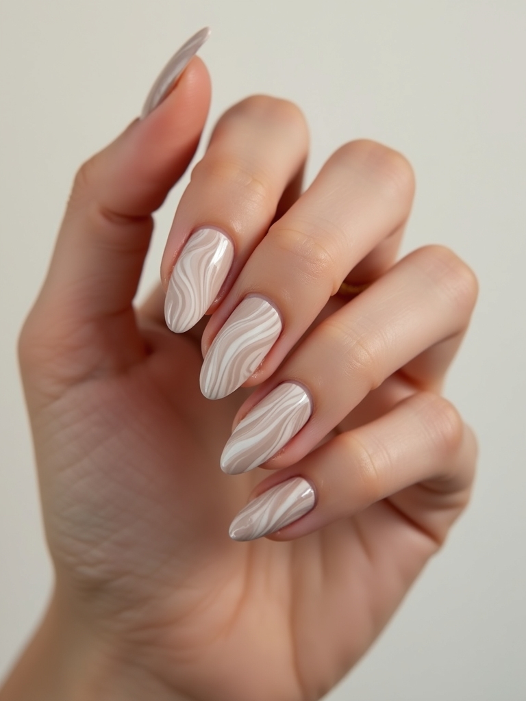creamy latte marbled almond nails