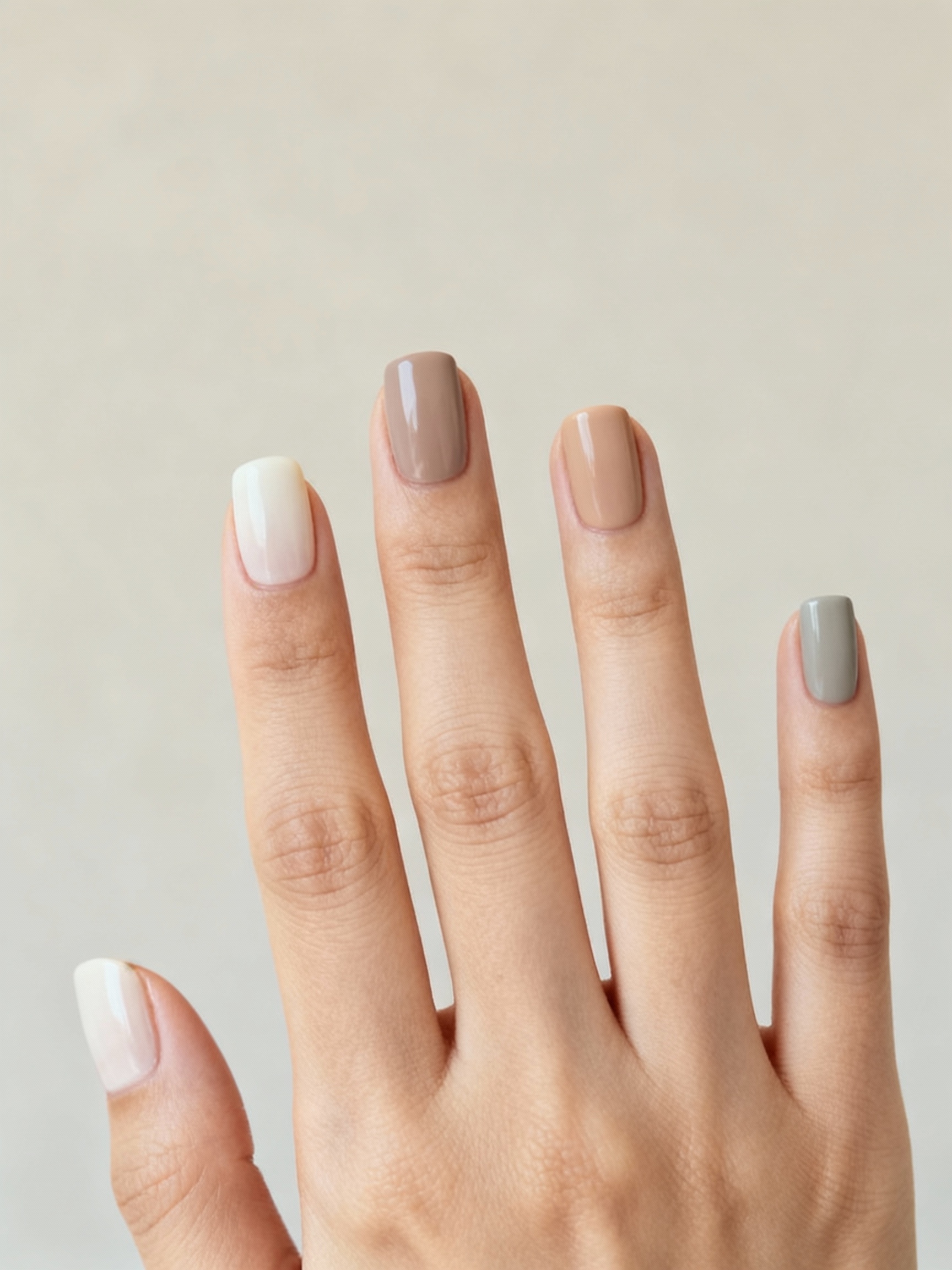 creamy neutral skittle manicure
