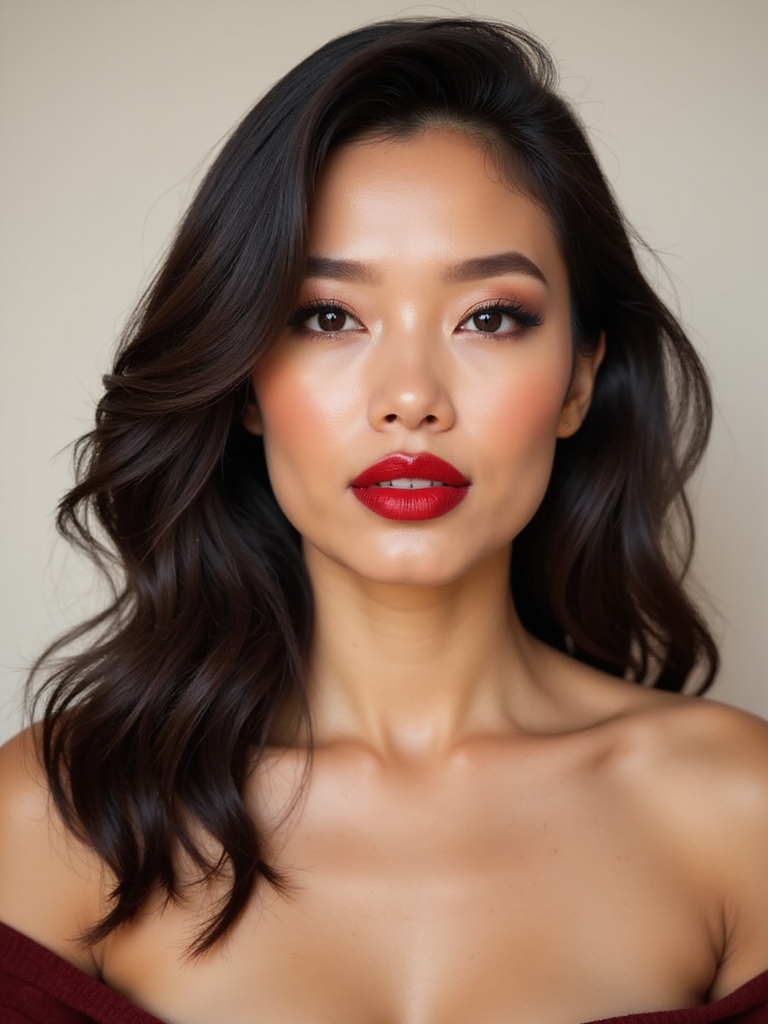 crisp lined glossy red lips