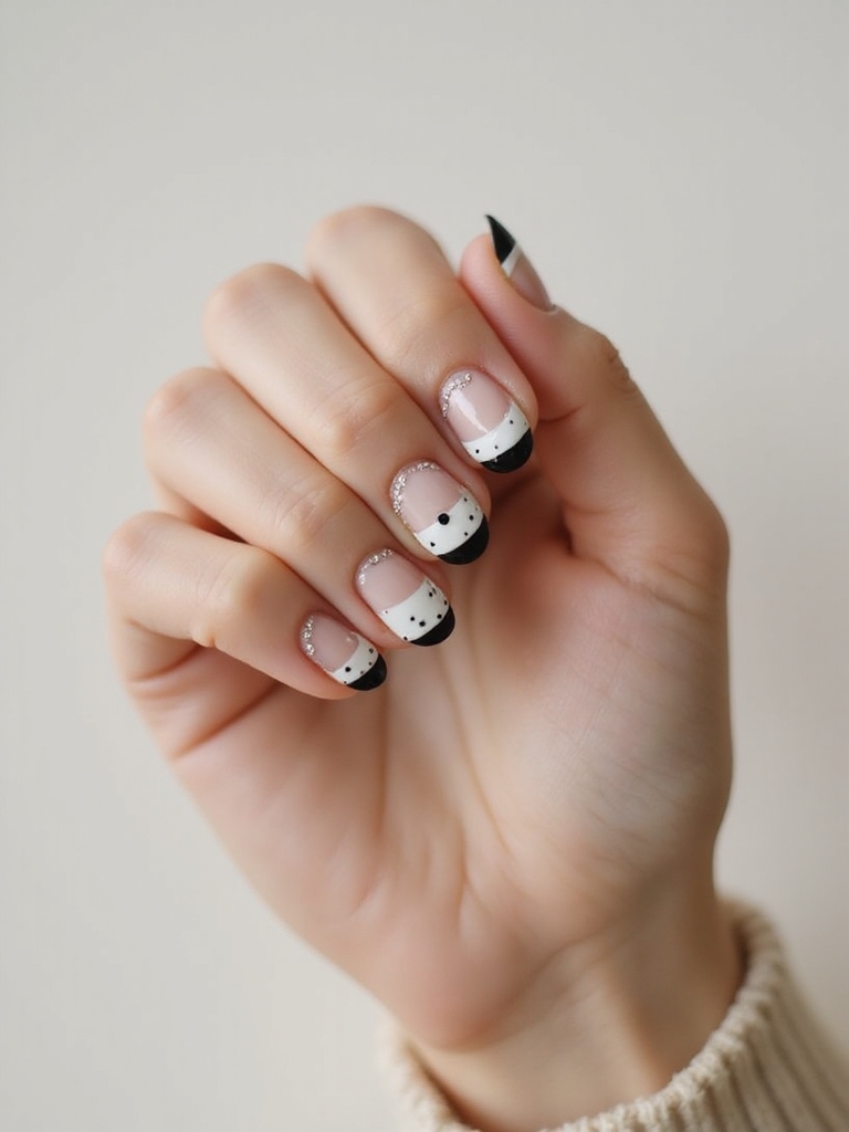crisp monochrome checkerboard nailart