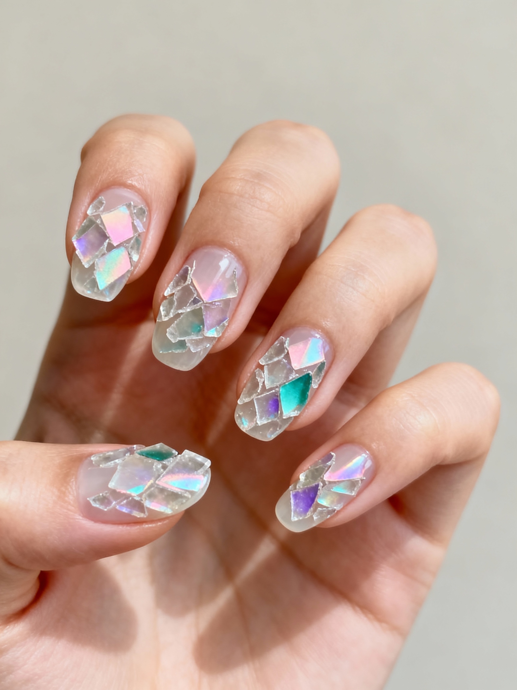 crushed opal iridescent glass shards