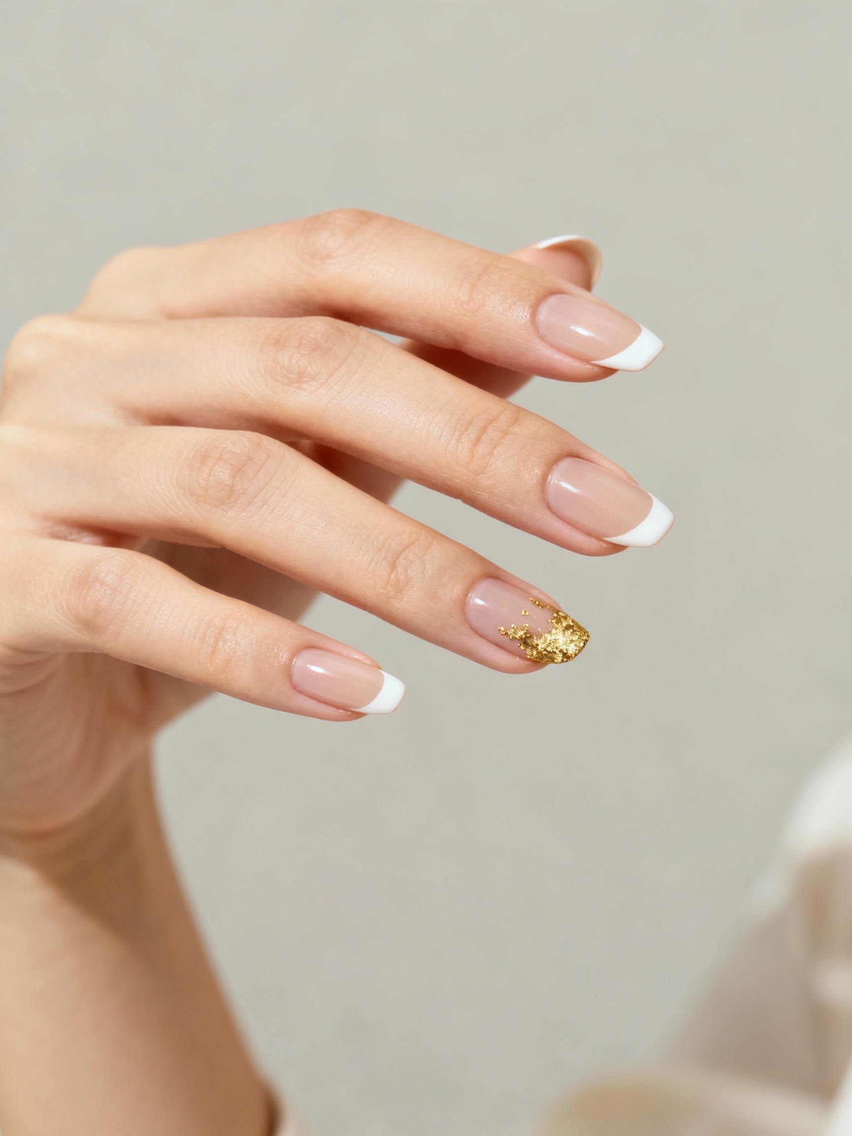delicate gold leaf almond nails