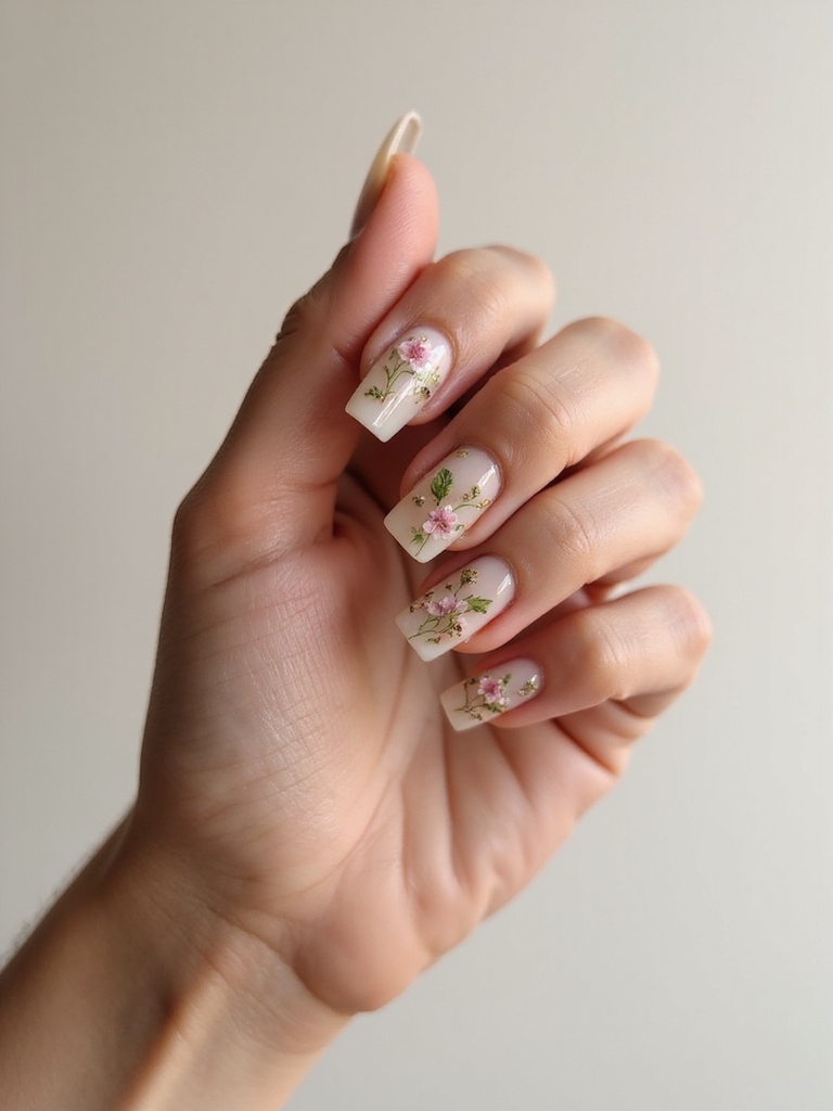 delicate suspended floral glass manicure