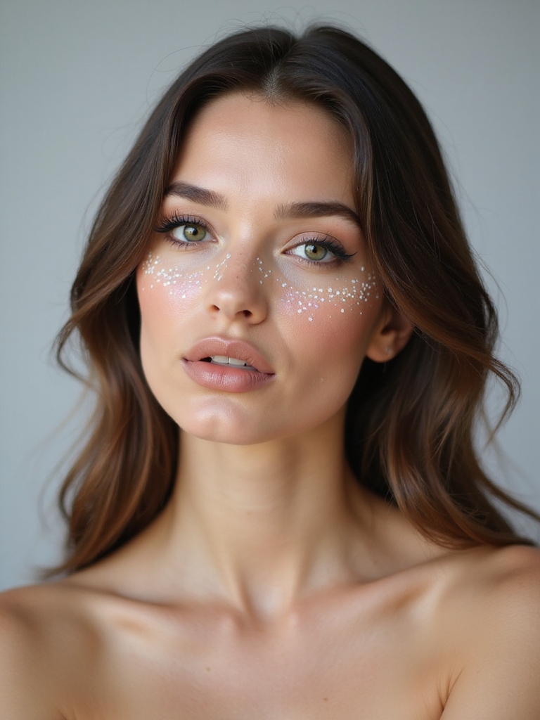 dewy neon freckled holographic glow