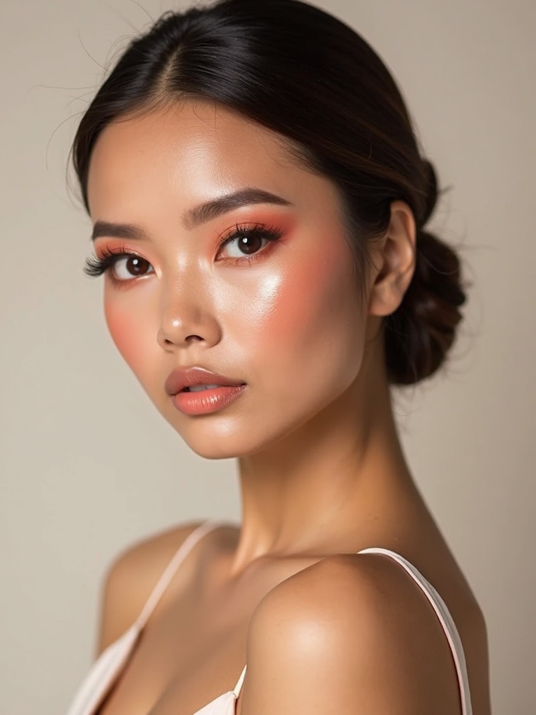 dewy peach monochrome glam