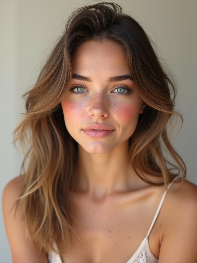 dewy pink cheeks freckles