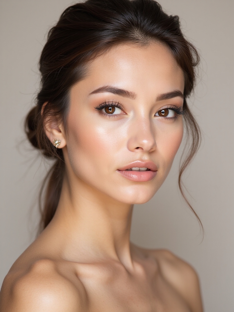 dewy skin and feathered brows