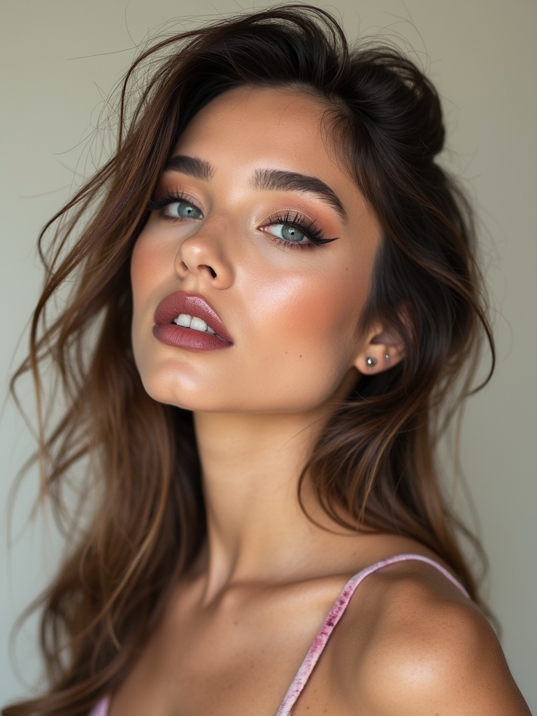 dewy skin intentionally creased eyes