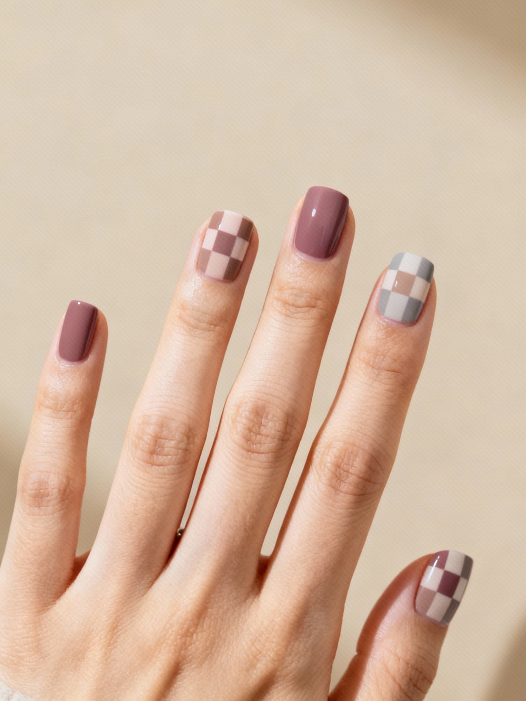 dusty lavender checkerboard nails