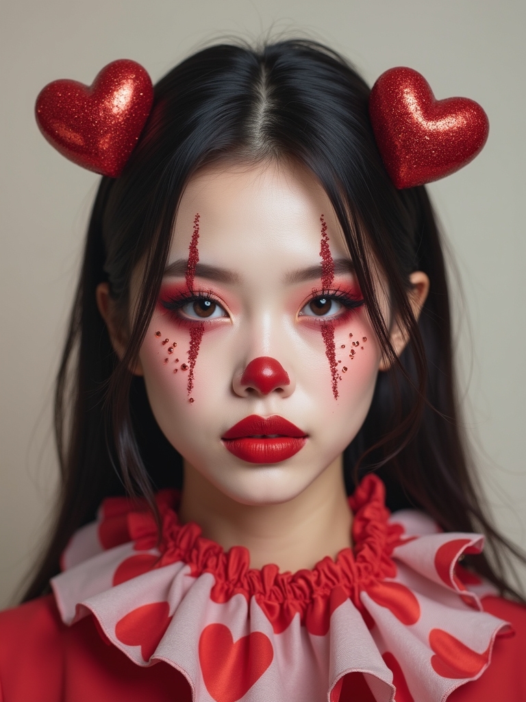 e girl clown with hearts