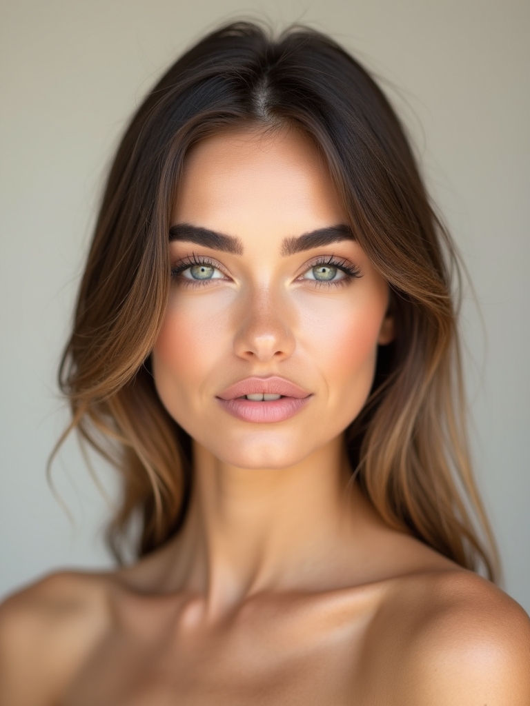 feathered brows glossy lashes