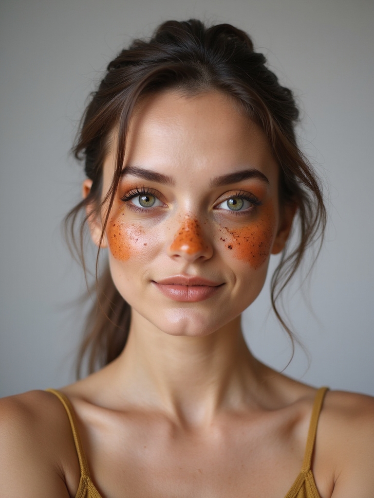 feathered brows stitched mouth corners