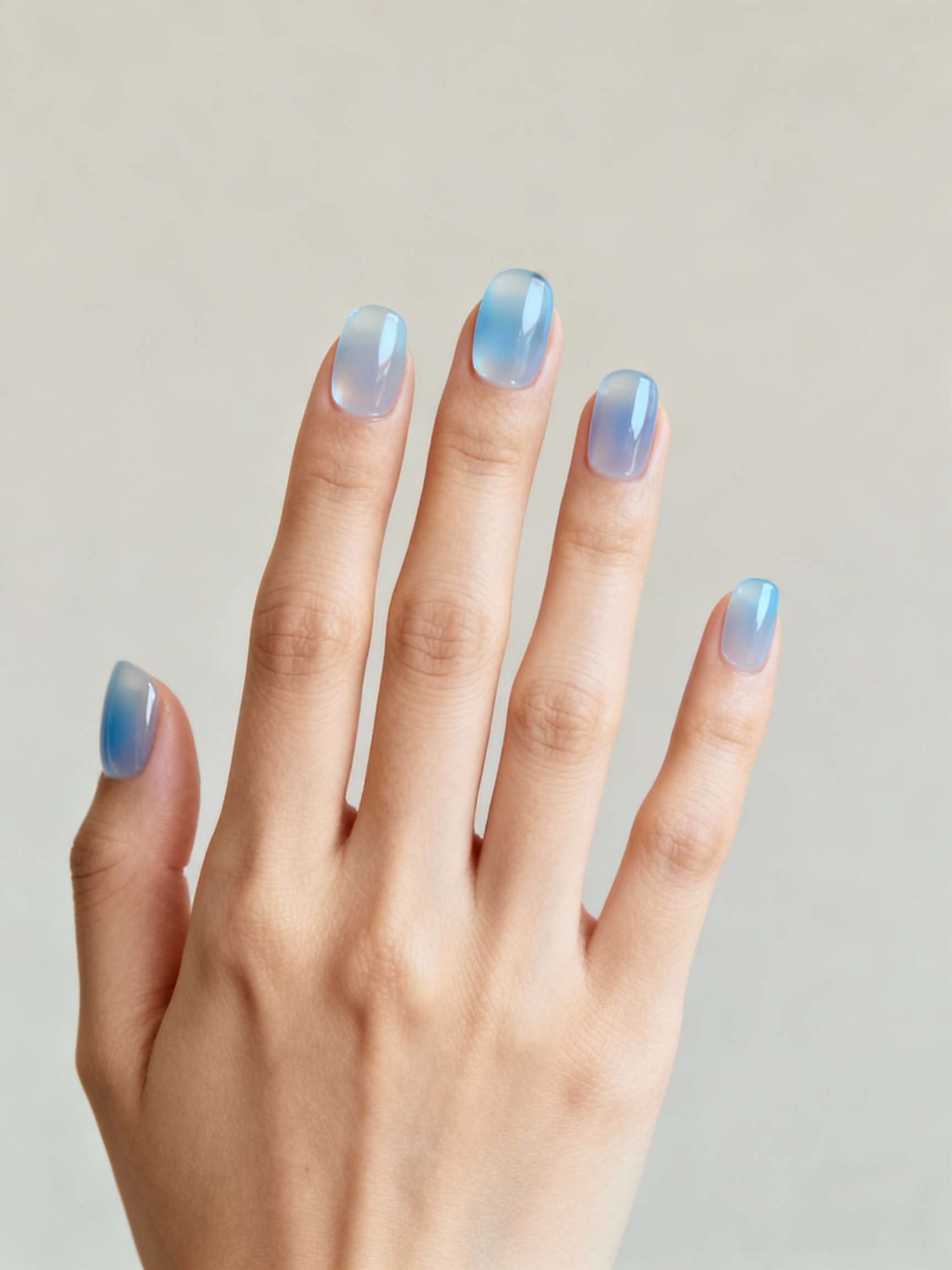 frosted airy jelly blue manicure