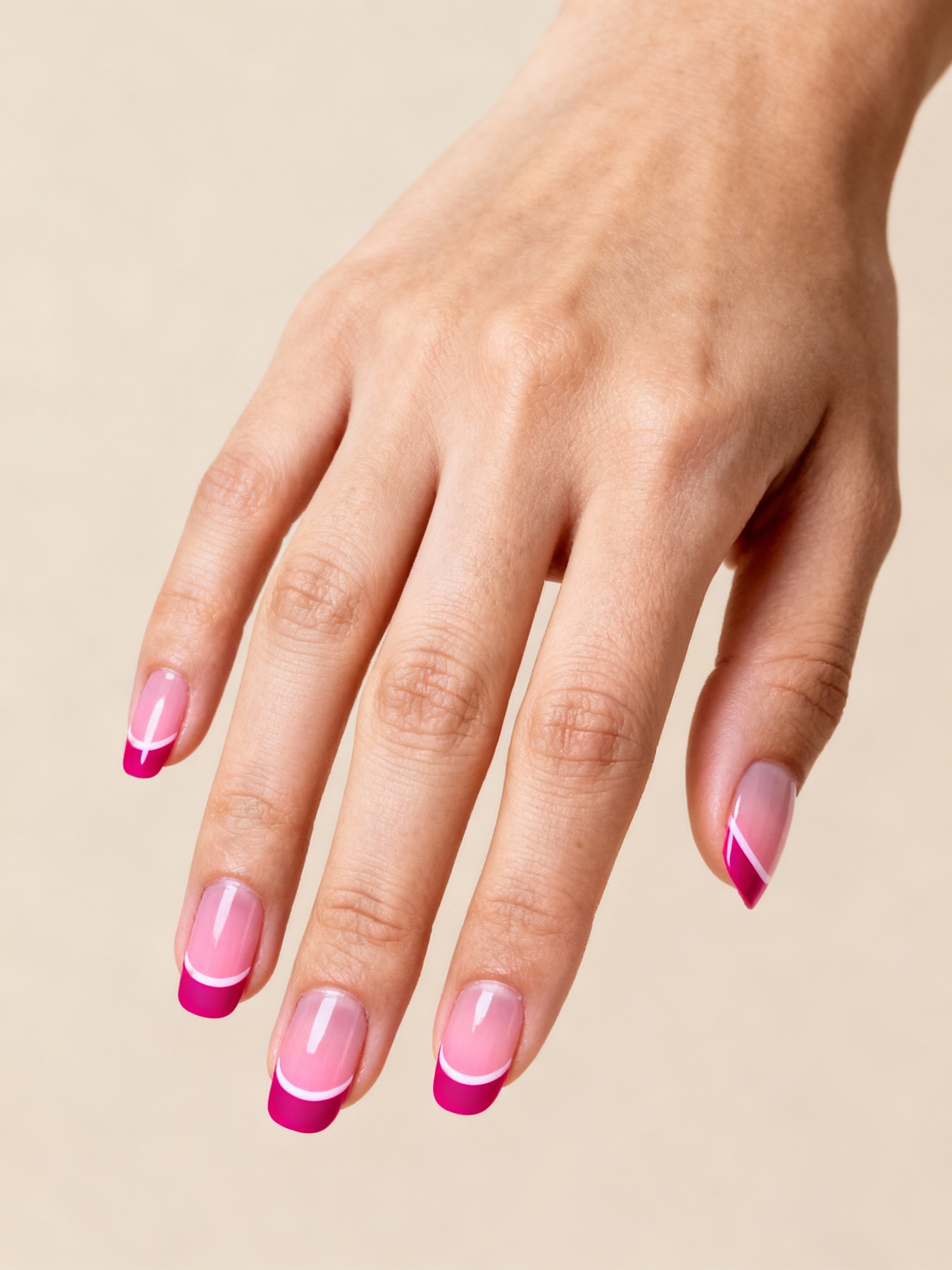 fuchsia edged sheer pink manicure