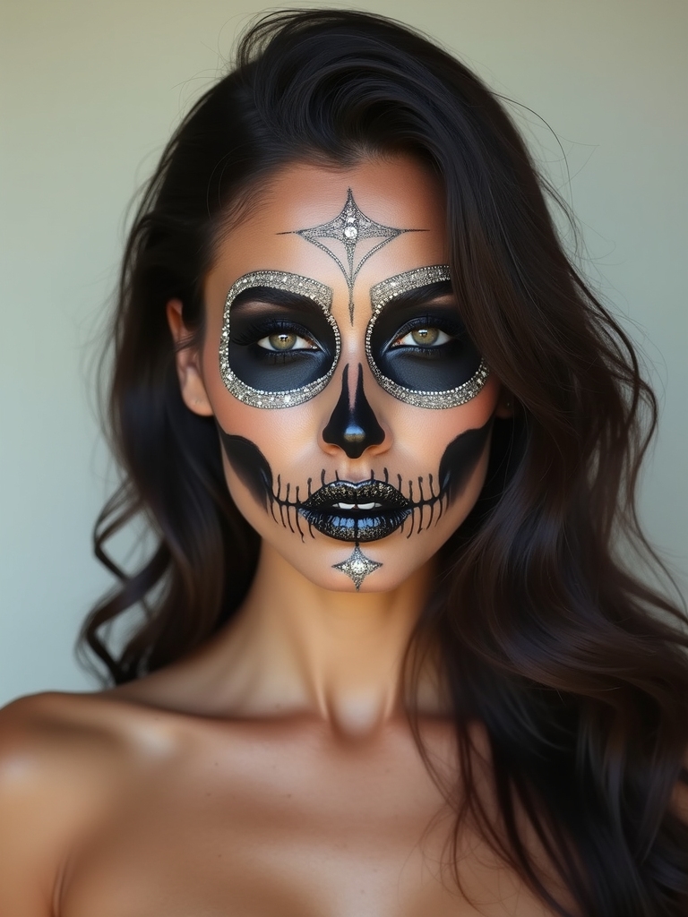 glam rhinestone skull makeup