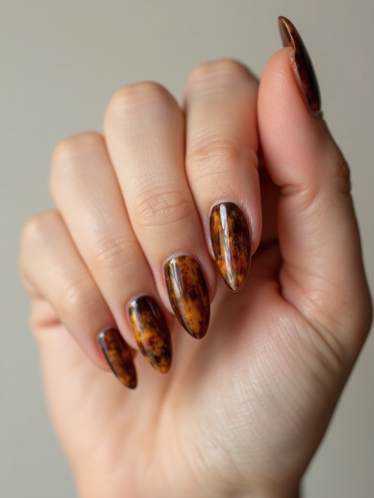 glossy caramel espresso tortoiseshell nails