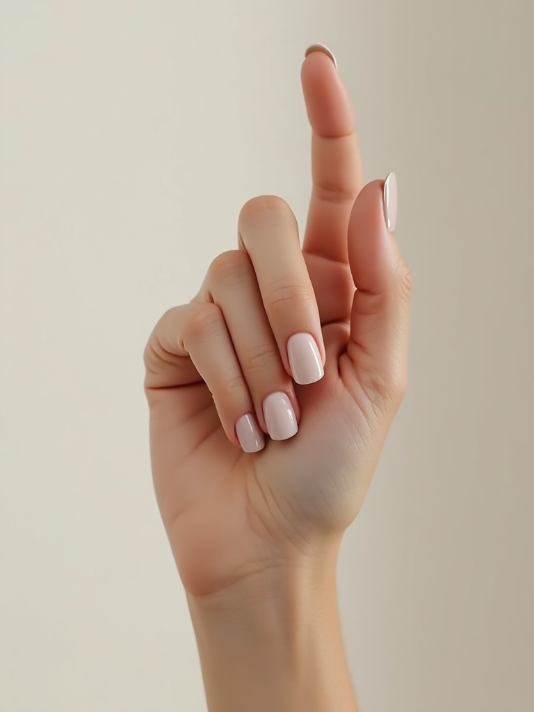 glossy fingertip length nude manicure
