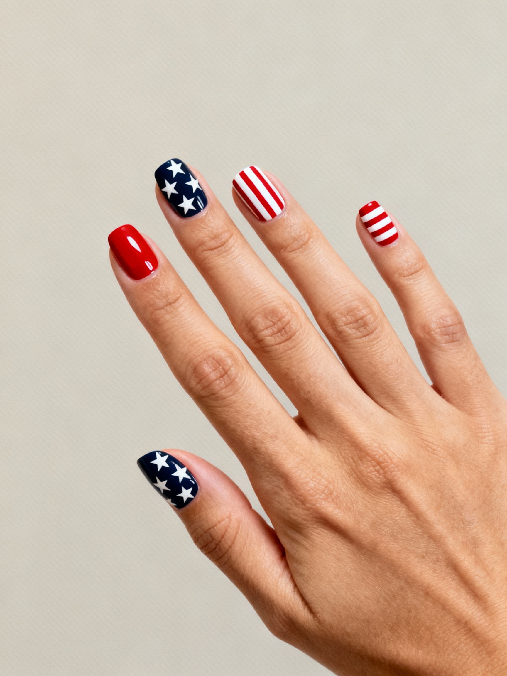glossy navy stars red accents