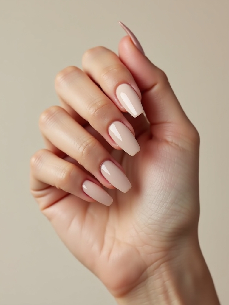 glossy nude coffin nails