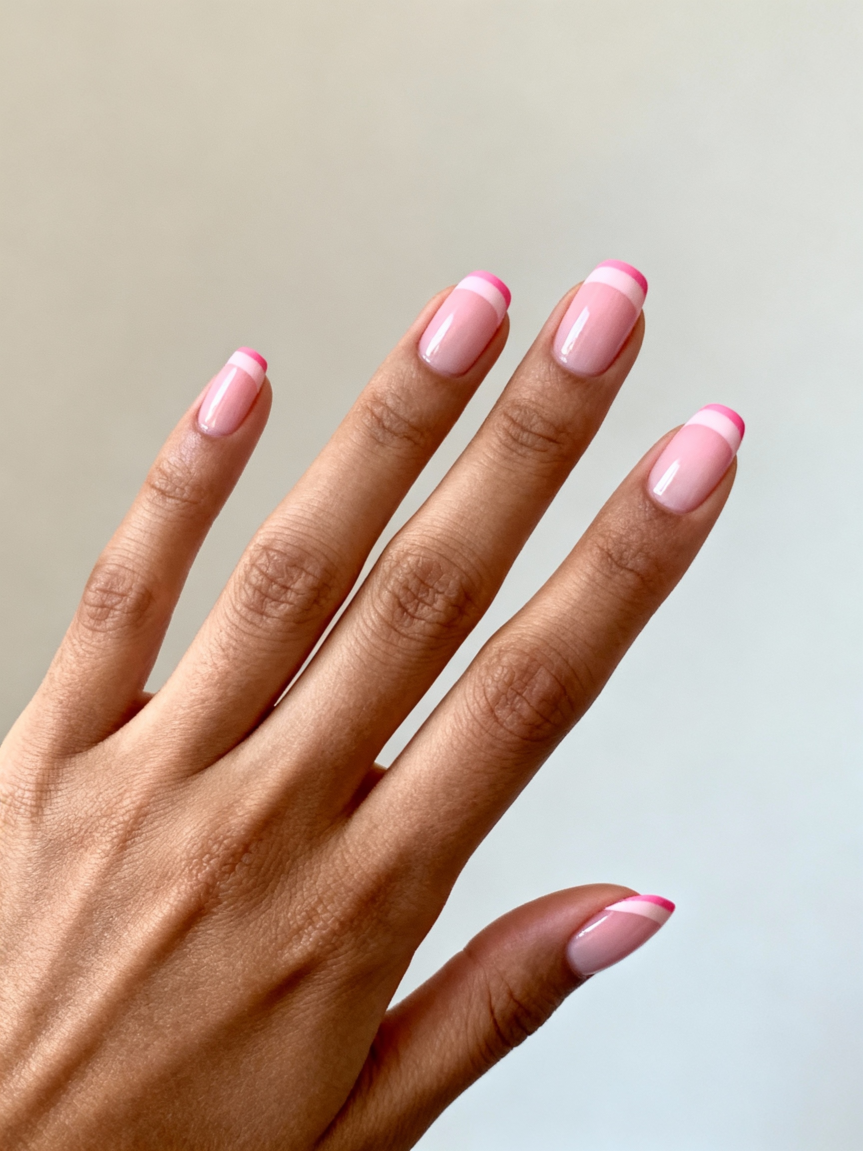 glossy soft almond french tips