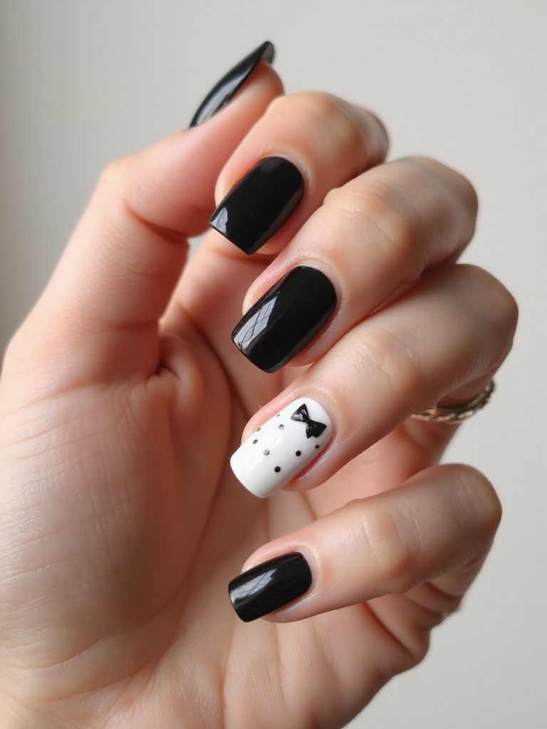 glossy tuxedo inspired manicure details
