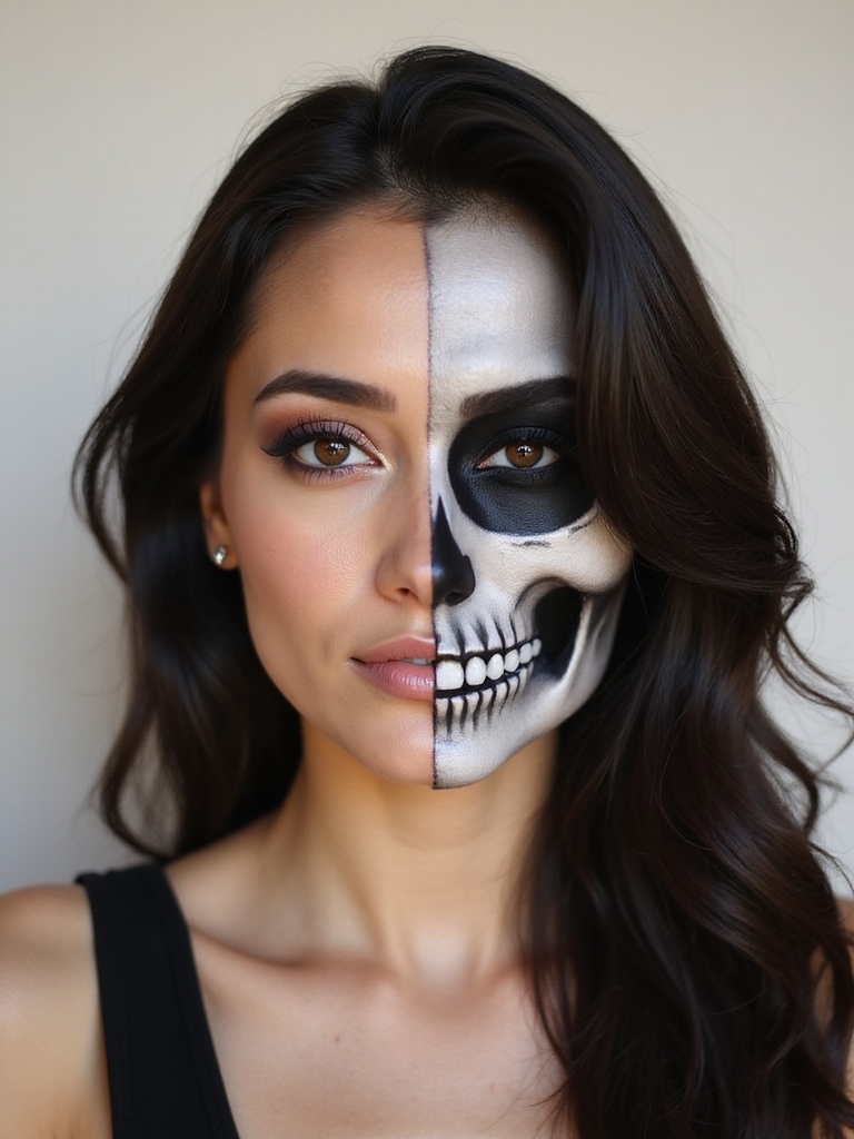 half skull glamorous makeup look