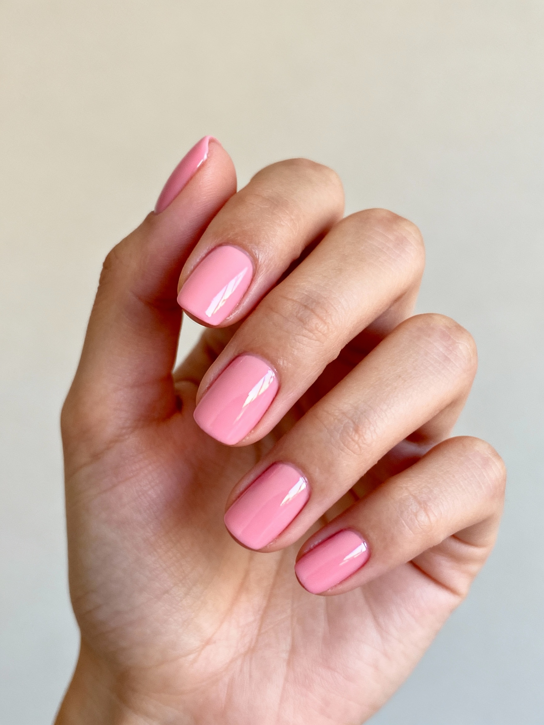high shine bubblegum shorties nails