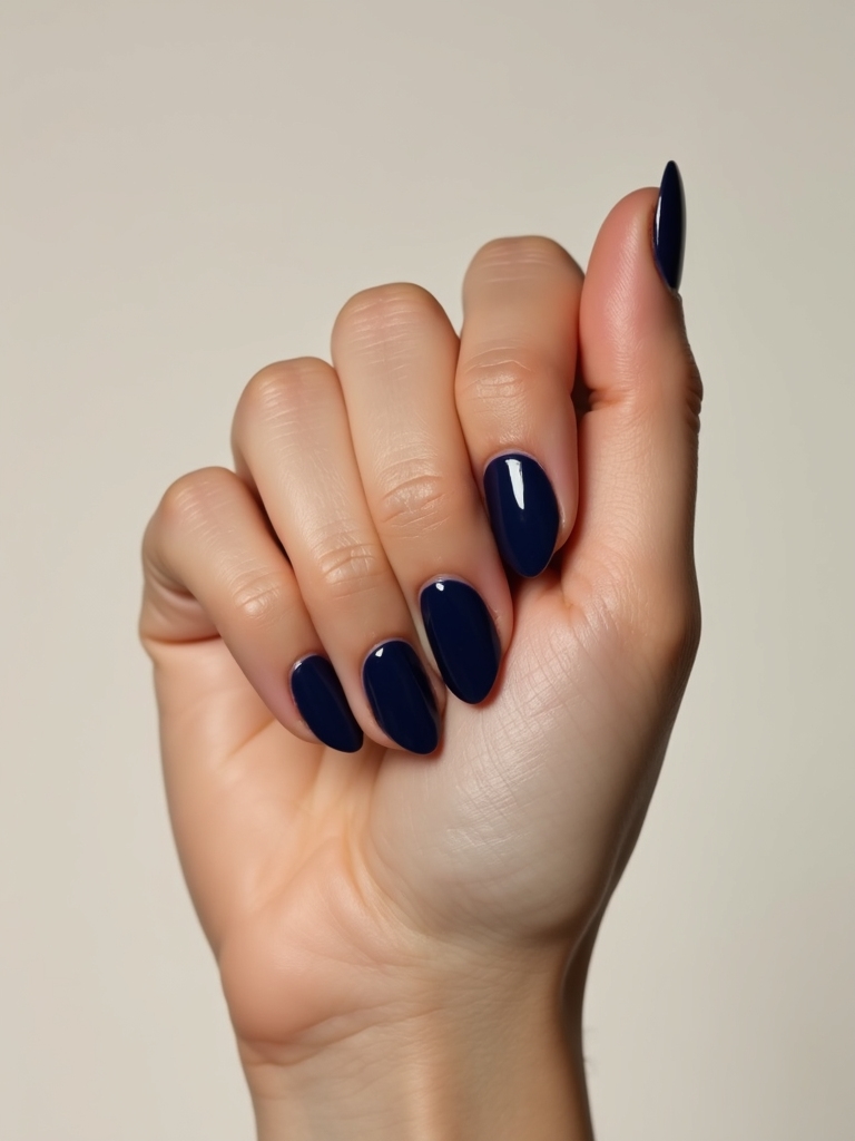 inky navy half moon manicure