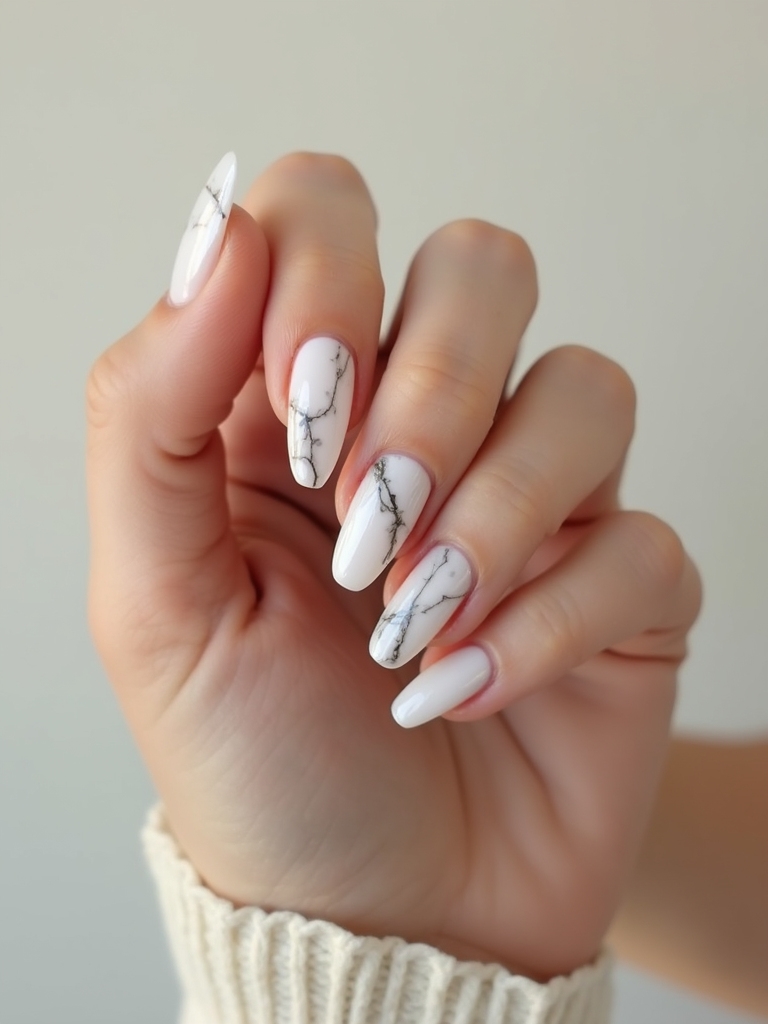 inky veined marble manicure