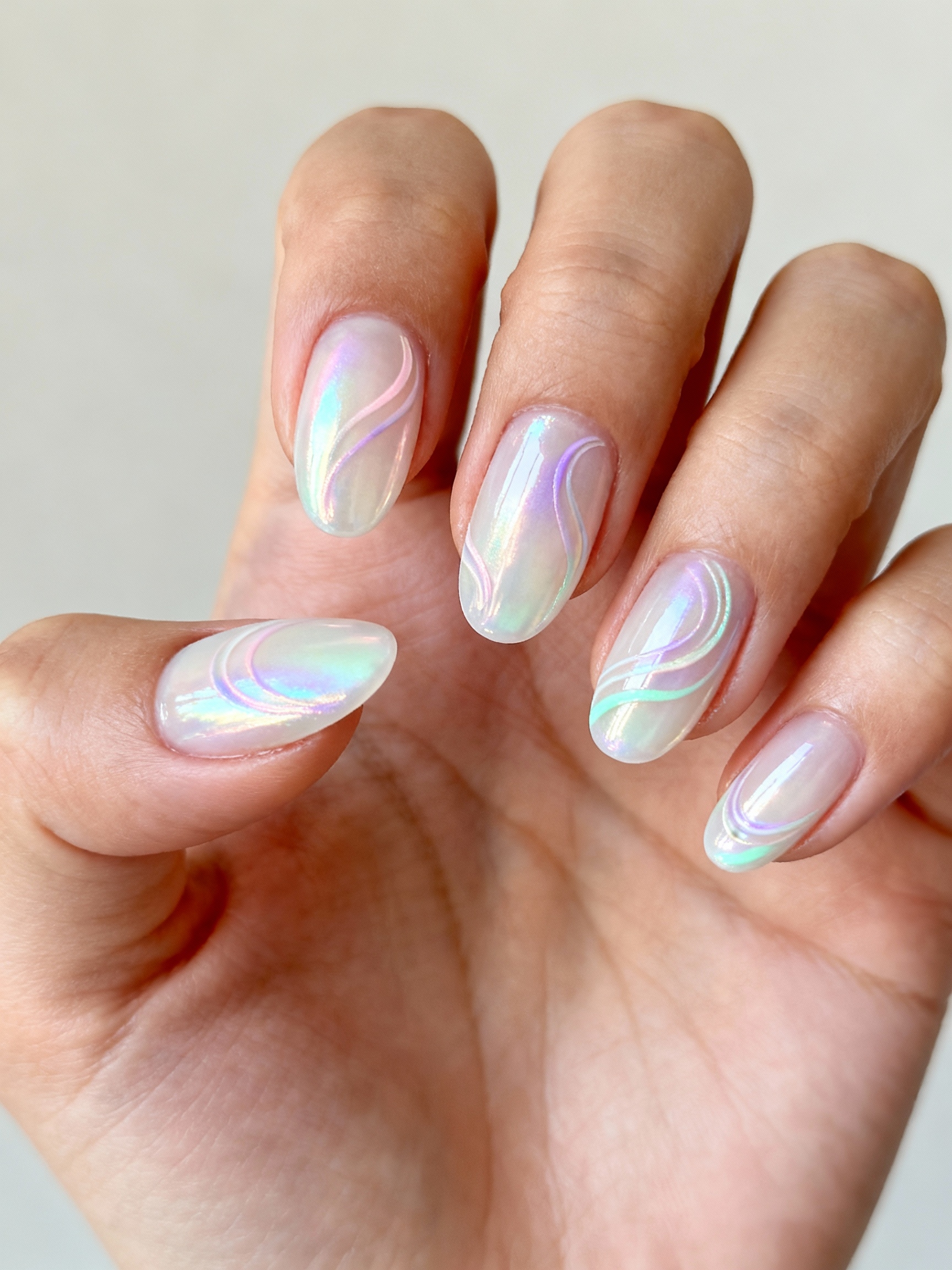 iridescent elongated s shaped swirls