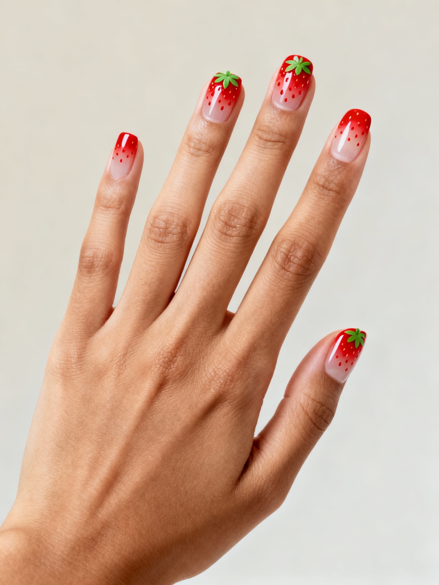 juicy glossy strawberry tip nails