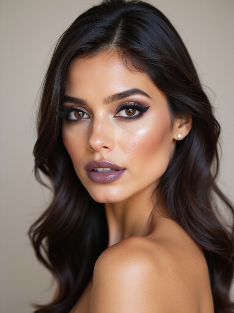 kohl smudged eyes mauve lips