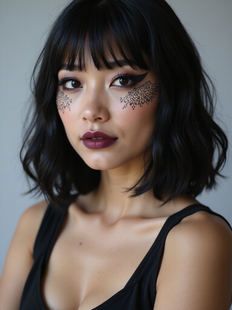 lace stenciled cheeks inked freckles