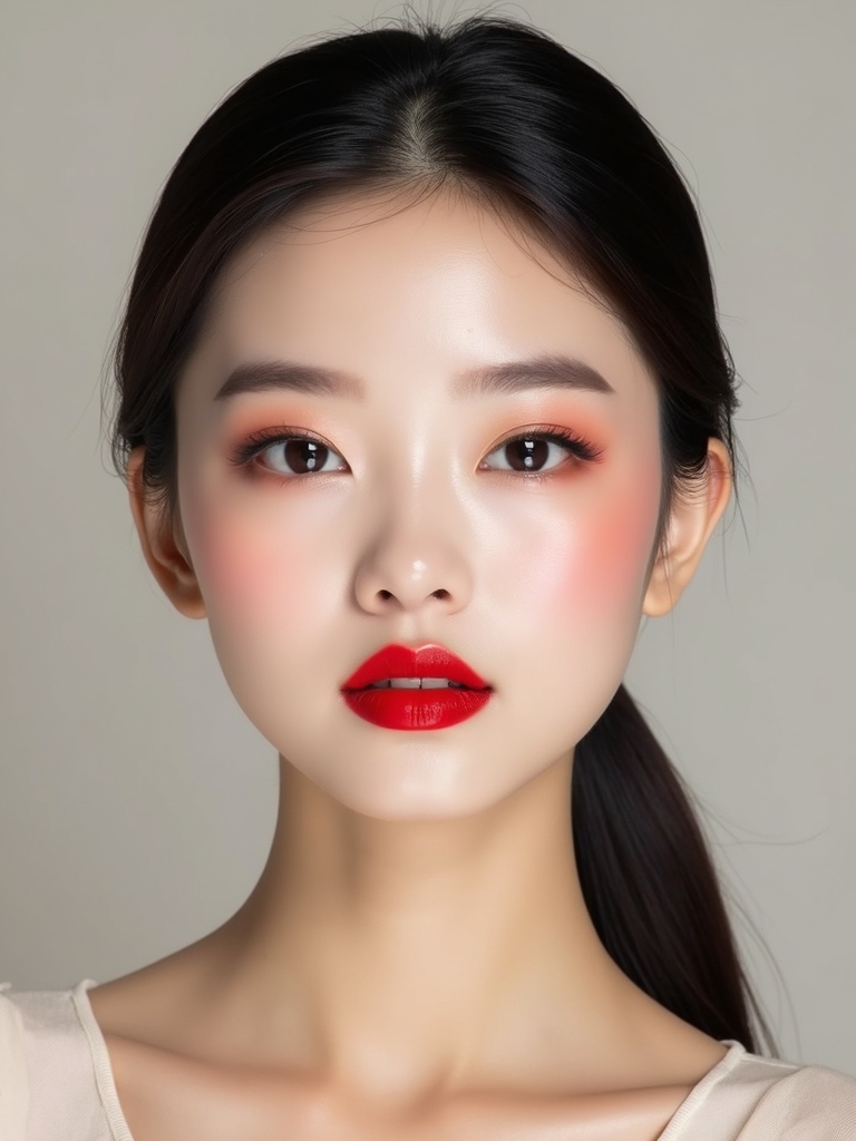 lacquered deep crimson lips