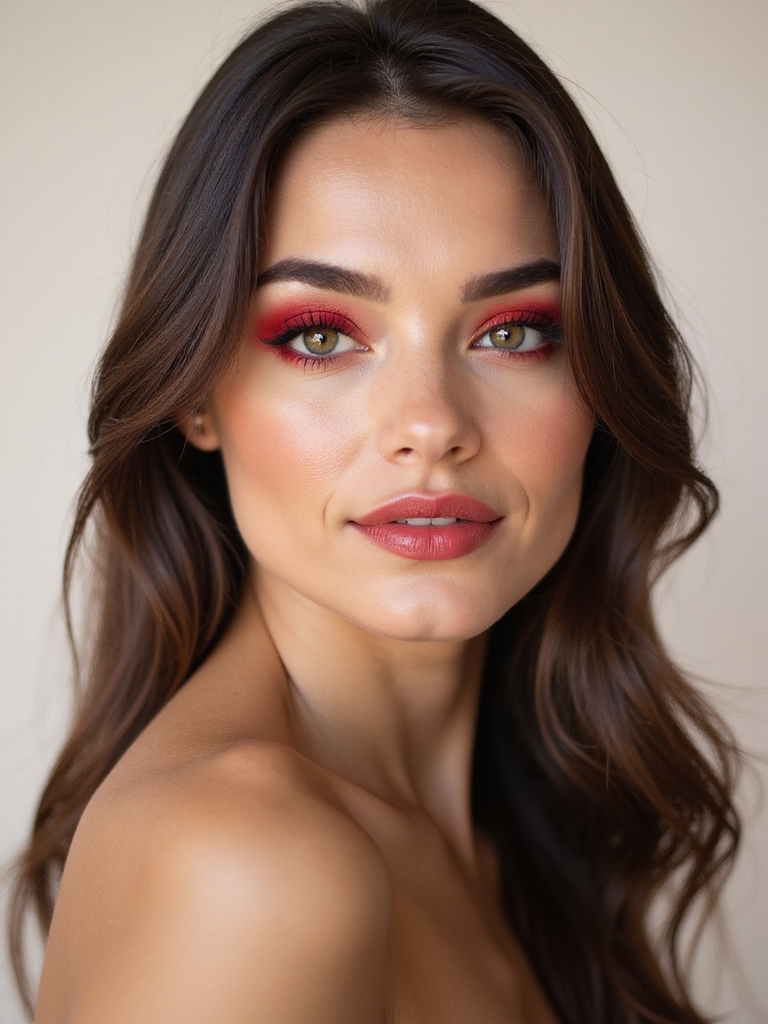 lacquered glossy crimson eyelids