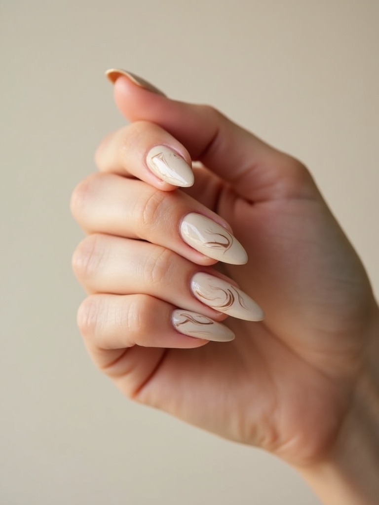 latte inspired creamy marbled nails