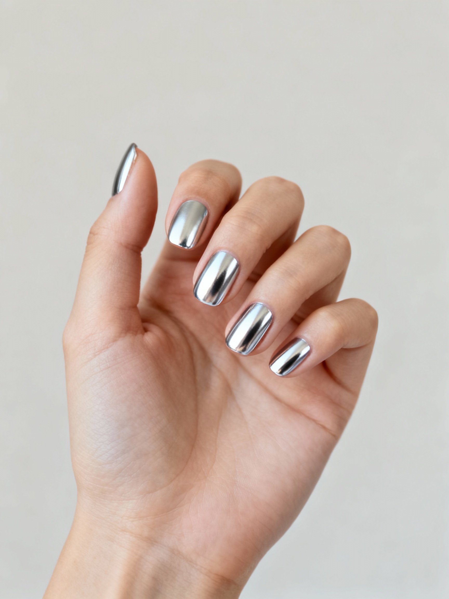 liquid metal chrome manicure