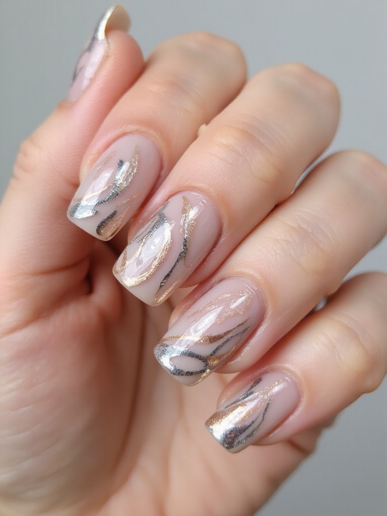liquid metal rippled chrome ribbons