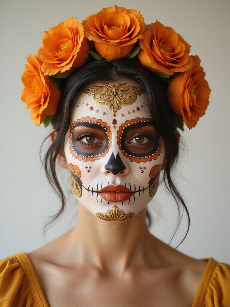 marigold forward sugar skull makeup