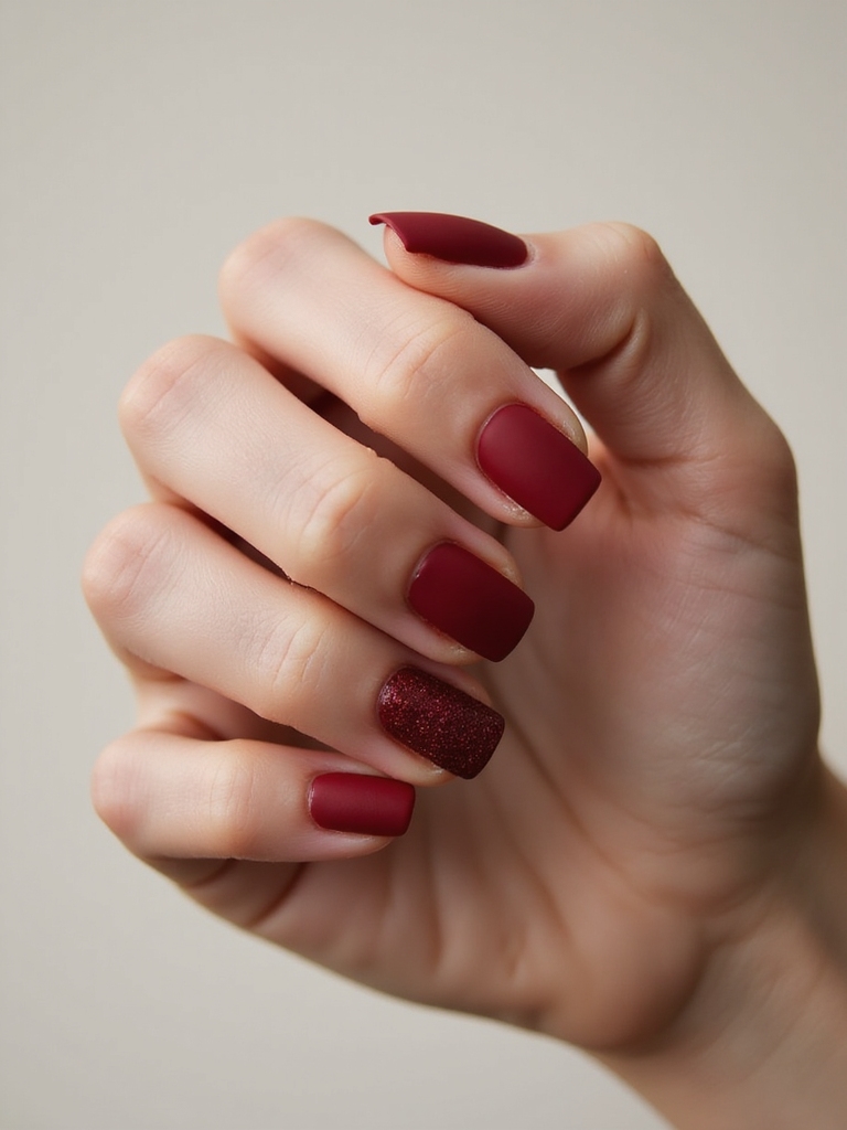 matte midnight red velvet nails