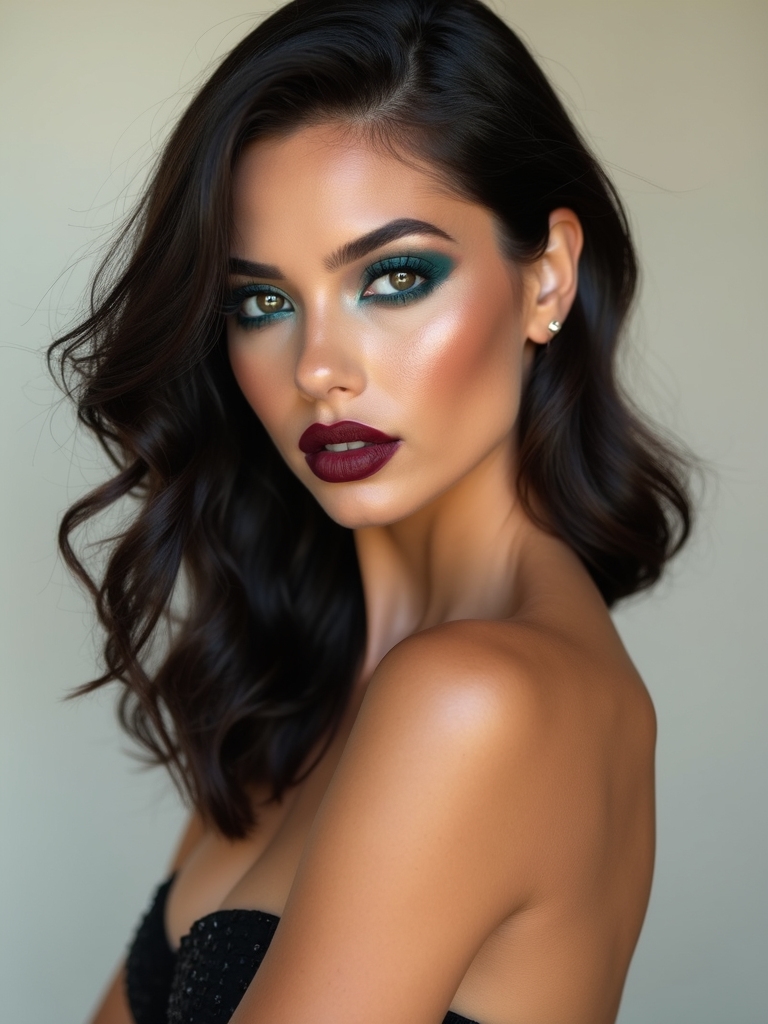 merlot lips smoked teal eyes