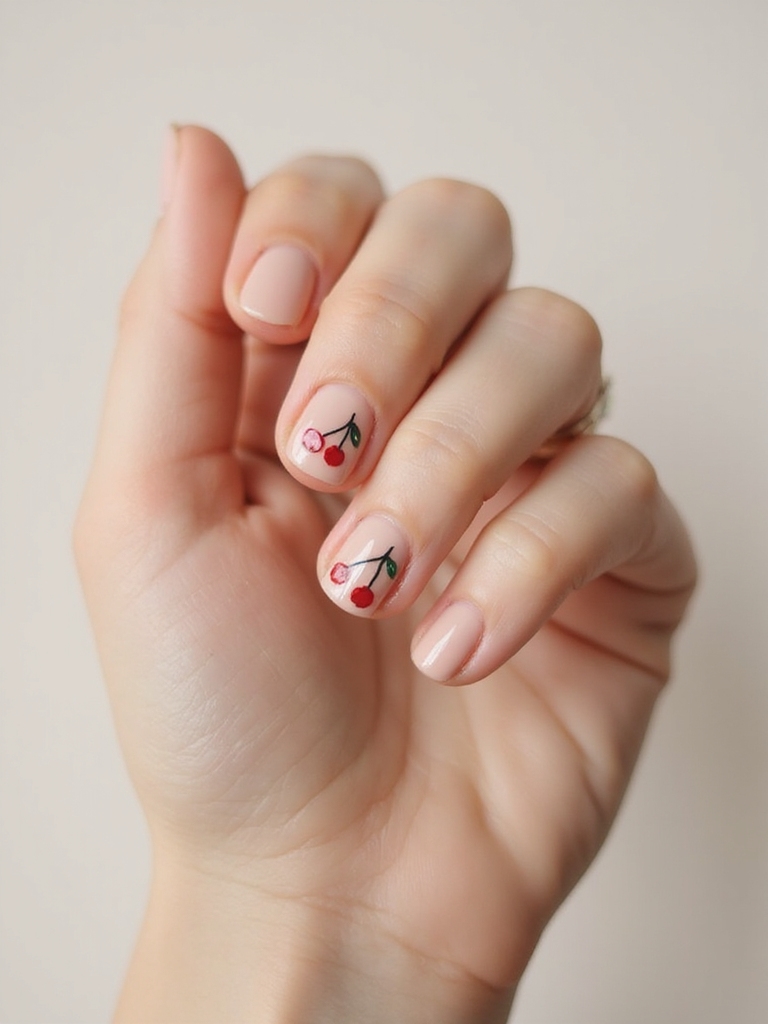 micro line minimalist cherry nails