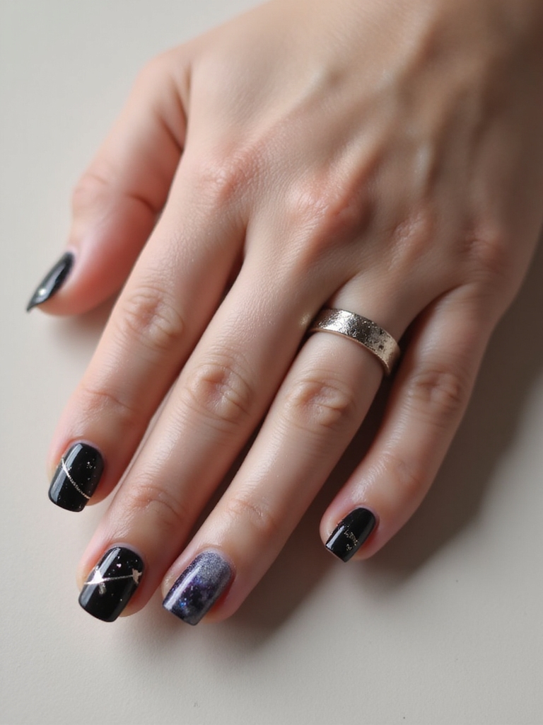 micro sparkled celestial velvet nails