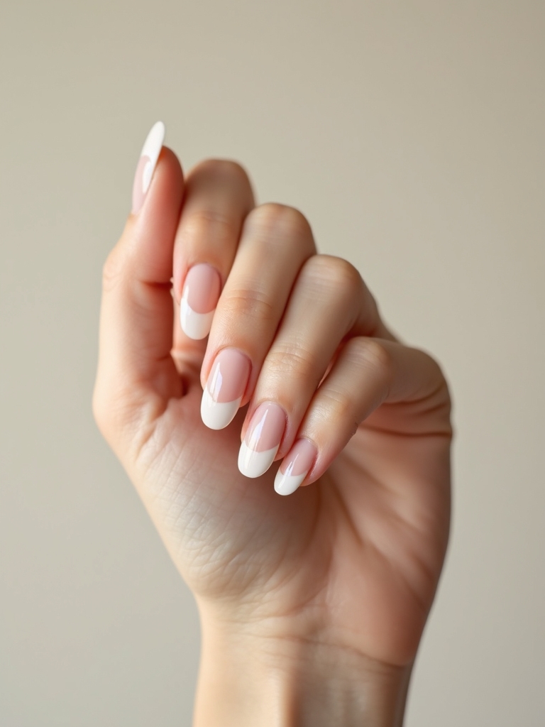 milky almond soft fade nails